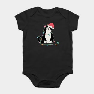 Tuxedo Cat Christmas lights funny cat lover xmas hat Baby Bodysuit